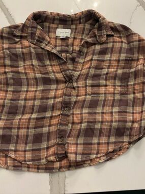 American Eagle Outfitters Plaid Button-Up in Brown & Orange